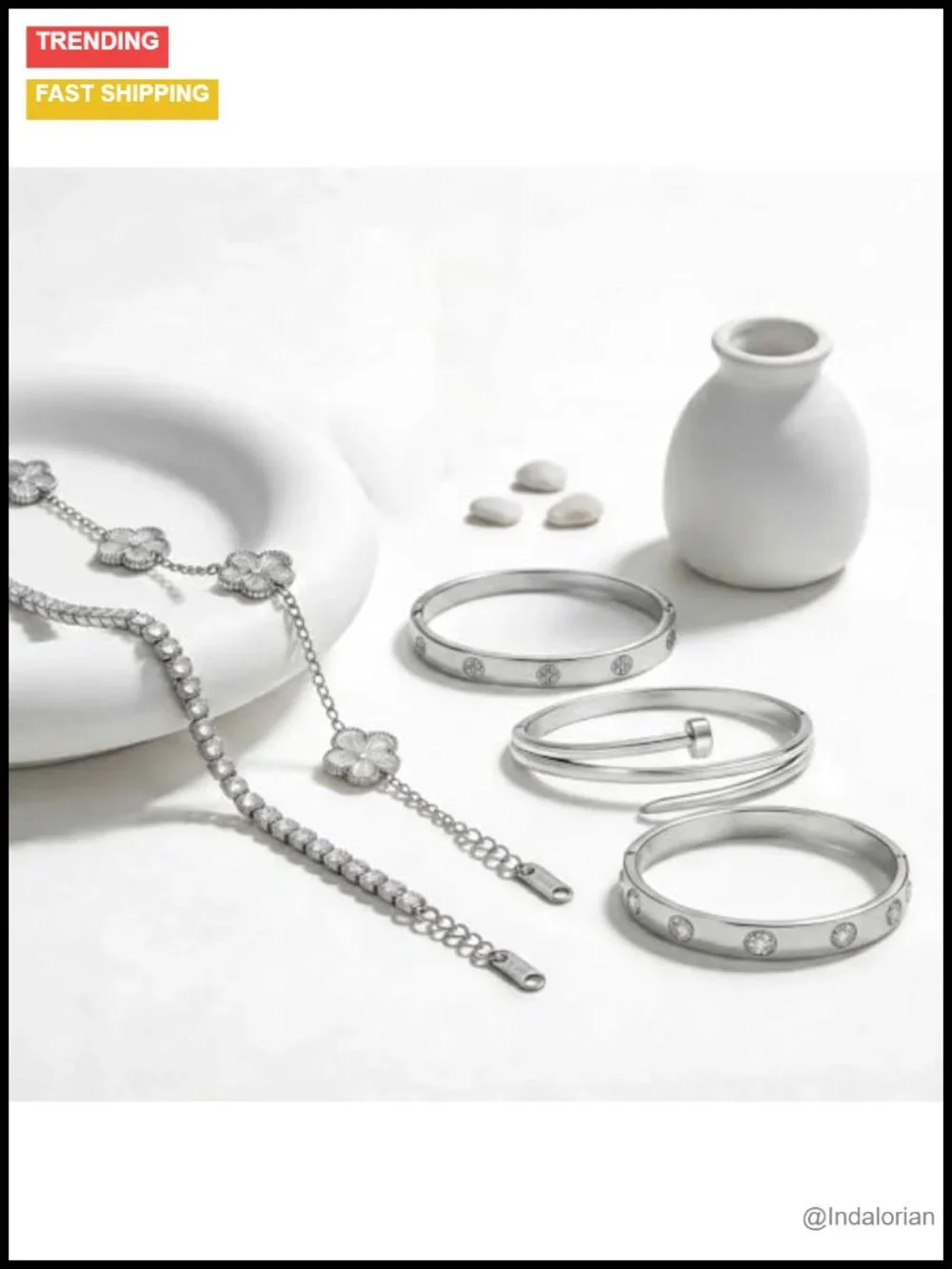 Stackable Stainless Steel Sterling Silver Bangle Bracelet Sets for Women
